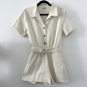 Charlie Holiday light beige denim short romper, women's size 8